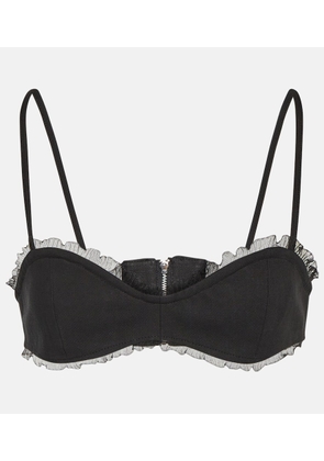 Ganni Lace-trimmed cotton bra top