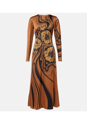 La DoubleJ Clingy Swing floral satin maxi dress