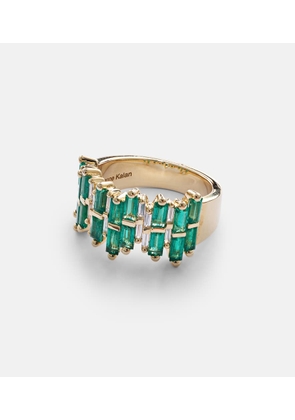Suzanne Kalan 18kt gold ring with diamonds and emeralds
