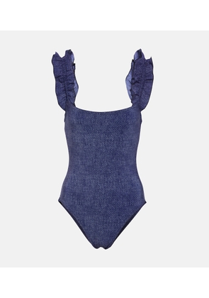 Karla Colletto Nori ruffled denim swimsuit