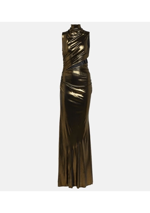 Blumarine Cutout ruched metallic gown