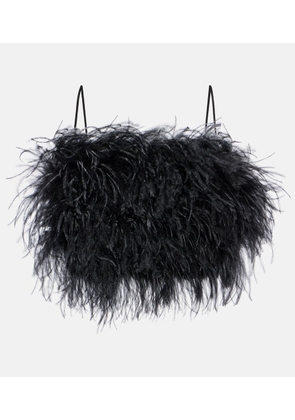 Miu Miu Feather-trimmed grain de poudre bra top