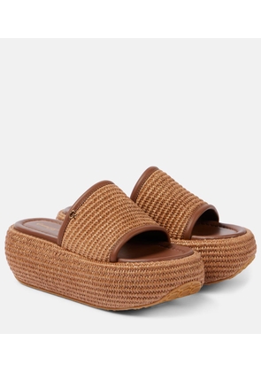 Gianvito Rossi Amami leather and raffia platform mules