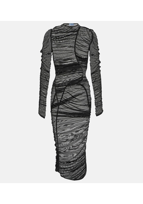 Mugler Ruched mesh midi dress