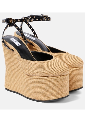 Alaia LA leather-trimmed paper straw wedges