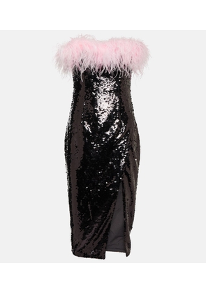 Self-Portrait Feather-trimmed sequined midi dress