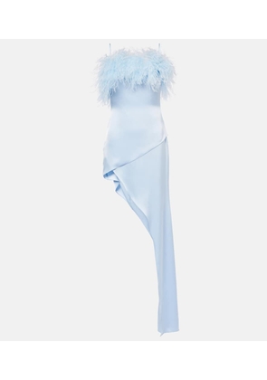 David Koma Feather-trimmed satin cocktail dress