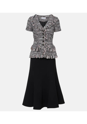 Self-Portrait Fringed boucle and crepe midi dress