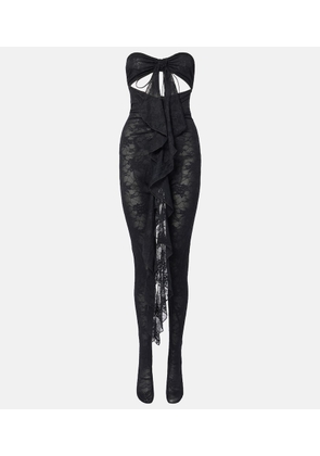 Oseree Ruffled cutout lace catsuit