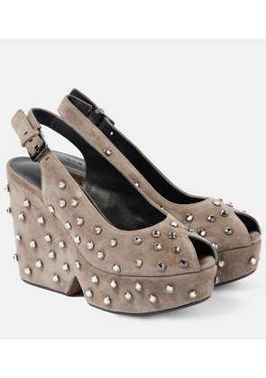 Clergerie Davina embellished suede peep-toe pumps