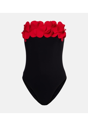 Karla Colletto Floral-applique strapless swimsuit