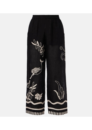 Eres Octopus embroidered linen wide-leg pants