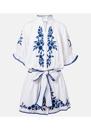 Juliet Dunn Embroidered cotton and linen minidress