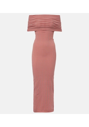Alaia Checked off-shoulder midi dress