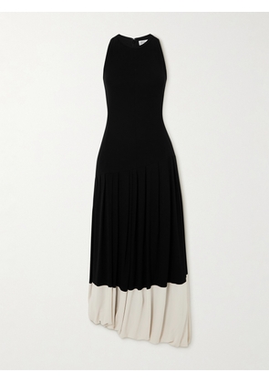 Victoria Beckham - Asymmetric Two-tone Gathered Stretch-jersey Midi Dress - Black - UK 4,UK 6,UK 8,UK 10,UK 12,UK 14