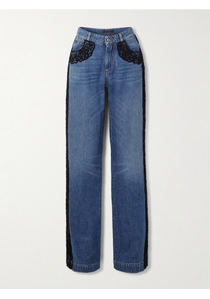 Dolce & Gabbana - Lace-trimmed Mid-rise Straight-leg Jeans - Blue - IT36,IT38,IT40,IT42,IT44,IT46,IT48
