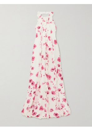 Emilia Wickstead - Fleurine Ruffled Floral-print Silk Crepe De Chine Halterneck Gown - White - UK 4,UK 6,UK 8,UK 10,UK 12,UK 14,UK 16