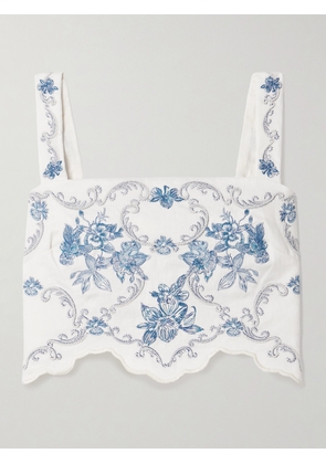 Agua by Agua Bendita - Luciana Gloriosa Cropped Scalloped Embroidered Linen Tank - Off-white - x small,small,medium,large,x large