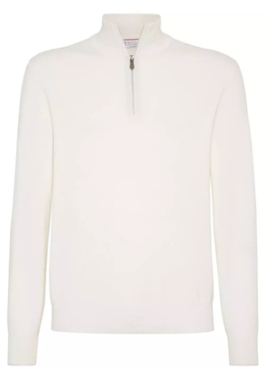 Brunello Cucinelli funnel-neck cashmere polo shirt - White
