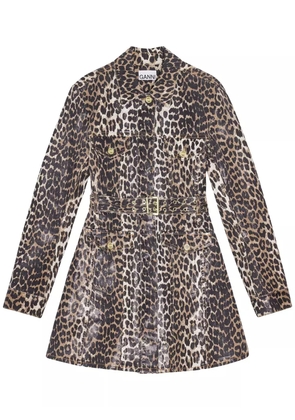 GANNI leopard-print denim dress - Brown