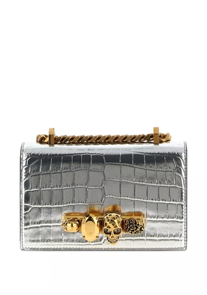 Alexander McQueen mini skull-embellished crocodile-effect crossbody bag - Silver