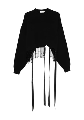 Alberta Ferretti beaded-fringe ribbon-detail sweater - Black