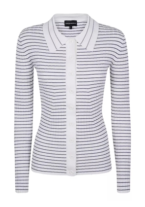 Emporio Armani striped polo-neck cardigan - White