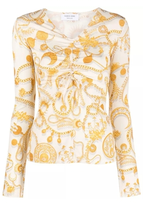 Marine Serre Ornament Moon-print long-sleeve top - Neutrals