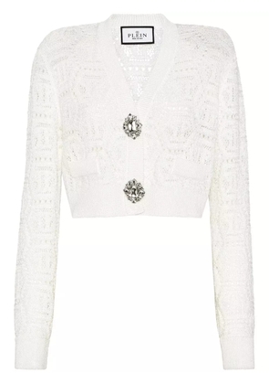 Philipp Plein monogram crochet-knit cardigan - White