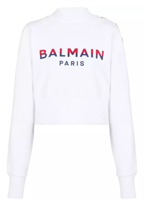 Balmain 3-Buttons logo-print cotton sweatshirt - White