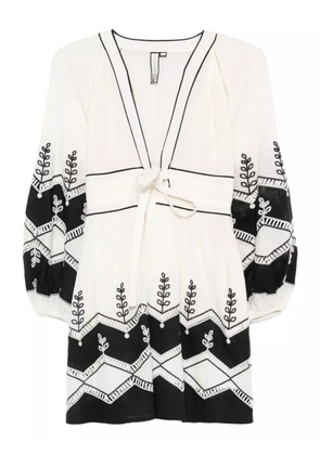 SCARLETT POPPIES embroidered V-neck mini dress - Neutrals