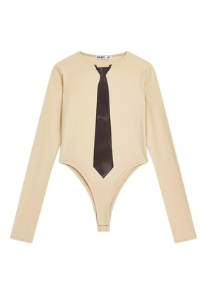 Open YY tie-print bodysuit - Neutrals