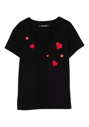 Karl Lagerfeld heart-motif V-neck T-shirt - Black