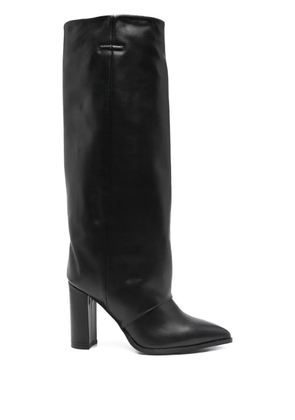 Gisel Moire 100mm leather knee-high boots - Black