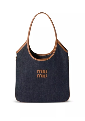 Miu Miu Ivy leather-trimmed denim shoulder bag - Blue