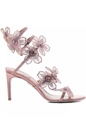 René Caovilla 80mm Peach Flower sandals - Pink