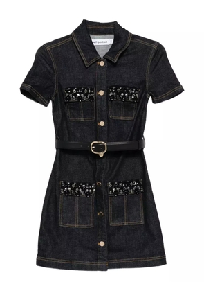 Self-Portrait embellished denim mini dress - Blue