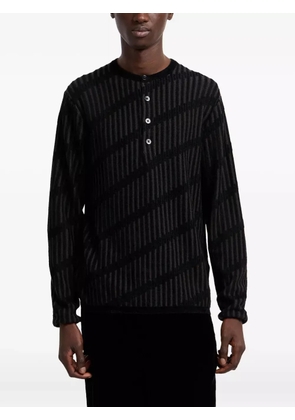Emporio Armani diagonal-stripe Henley sweater - Black