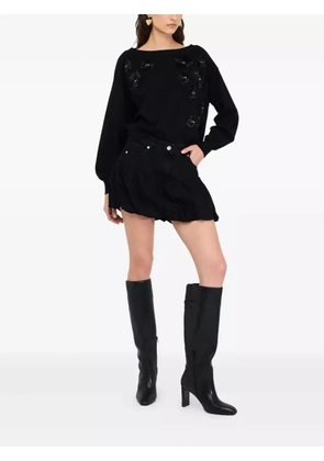 LIU JO rhinestone-embellished puff-sleeve sweater - Black