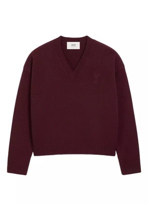 AMI Paris Ami De Coeur V-Neck wool sweater - Red