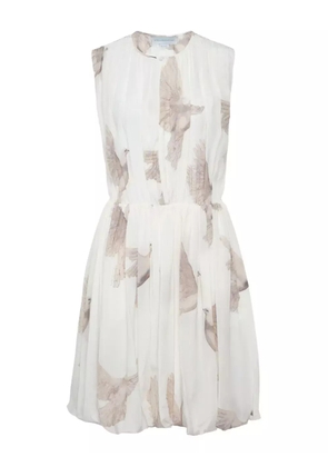 Stella McCartney bird-print gathered midi dress - Neutrals
