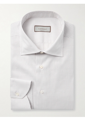 Canali - Cutaway-Collar Checked Cotton Shirt - Men - White - EU 37