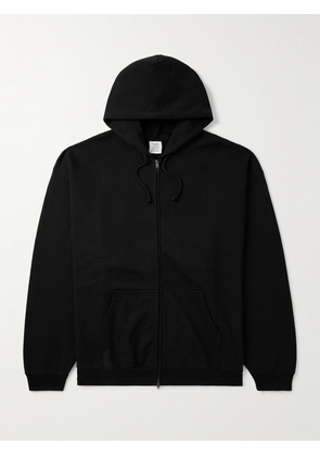 VETEMENTS - Oversized Logo-Embroidered Cotton-Blend Jersey Zip-Up Hoodie - Men - Black - XS