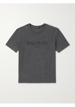 Balmain - Logo-Embroidered Cotton-Jersey T-Shirt - Men - Gray - XS