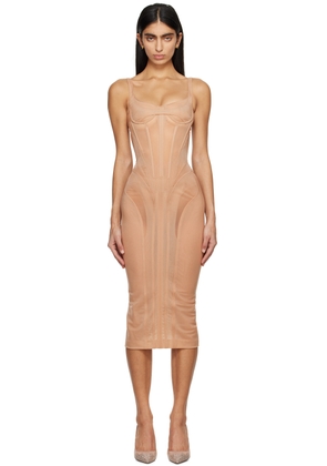 Mugler Beige Corseted Midi Dress