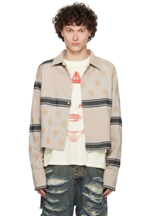 424 Beige Cropped Shoulder Pad Shirt