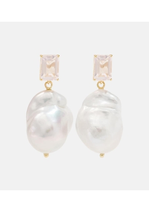 Mateo 14kt gold drop earrings with rose quartz and Baroque pearls