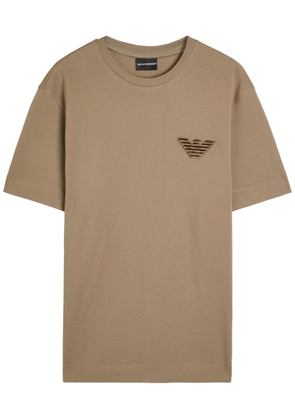 Emporio Armani Logo-appliqué Piqué Cotton T-shirt - Camel - S