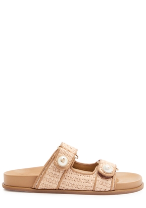 Jimmy Choo Fayence Embellished Raffia Sliders - Beige - 40 (IT40 / UK7)