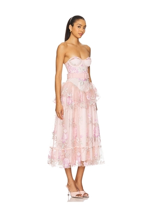 For Love & Lemons Emmeline Embroidery Midi Dress in Blush. Size S. Also in M, XS.